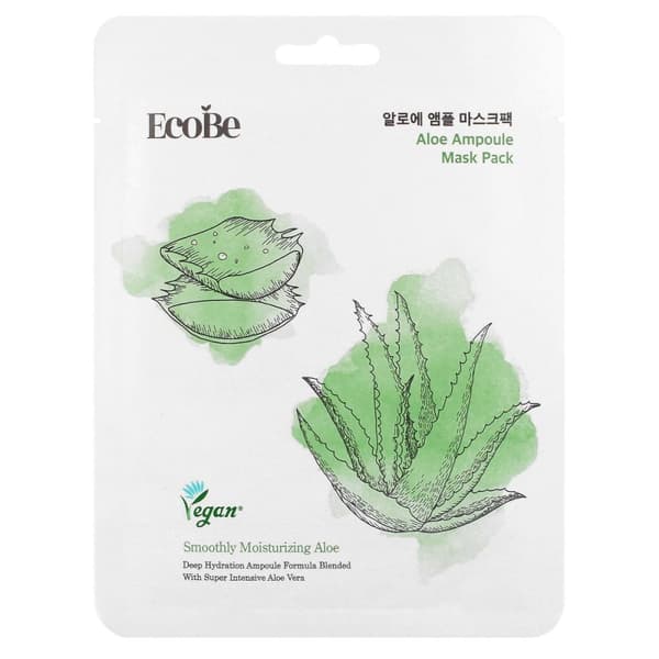 EcoBe Aloe Ampull Mask Pack 25 ml - Lugnande och fuktgivande arkmask med aloe