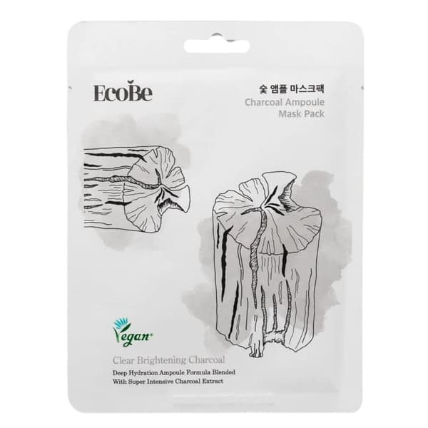EcoBe Charcoal Ampoule Mask Pack 25 ml - Fuktgivande och rengörande arkmask med aktivt kol