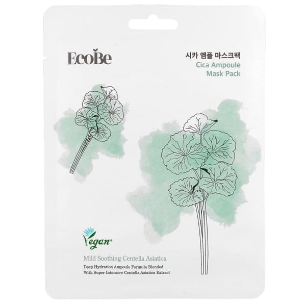 EcoBe Cica Ampoule Mask Pack 25 ml - Rauhoittava ja kosteuttava arkkinaamio centella-uutteella