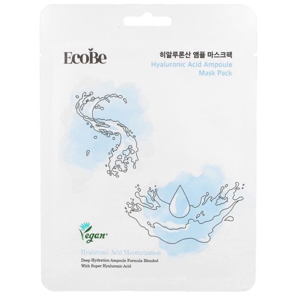 EcoBe Hyaluronic Acid Ampoule Mask Pack 25 ml - Moisturizing sheet mask