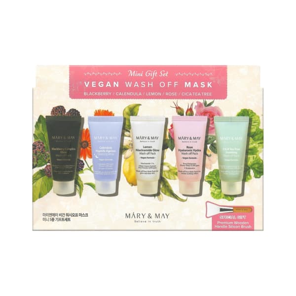 Mary&May Vegan Wash off MasK MINI presentset 5x 30 g - set med masker + borste