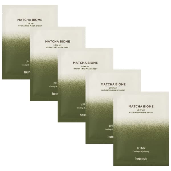 Heimish Matcha Biome Low pH Hydrating Mask Sheet 5 x 30 ml - lugnande sheet mask med probiotika, set om 5