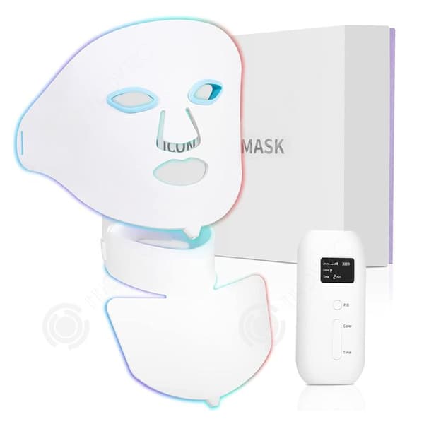 INN Ansiktsmask 5W silikonmask med LED-lampor i 7 färger och skönhetsapparat för halsen, total ansiktsvård och