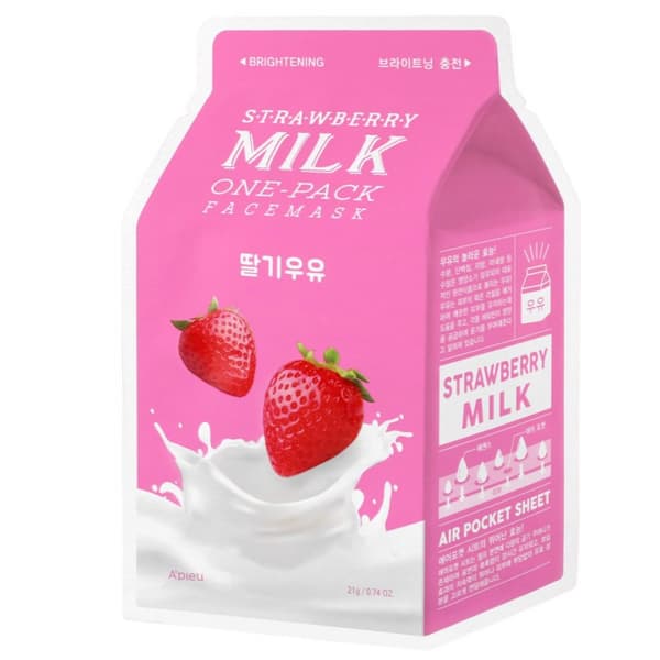 Apieu Milk One Pack #Mansikkamaito 1 kpl - kirkastava kangasnaamio