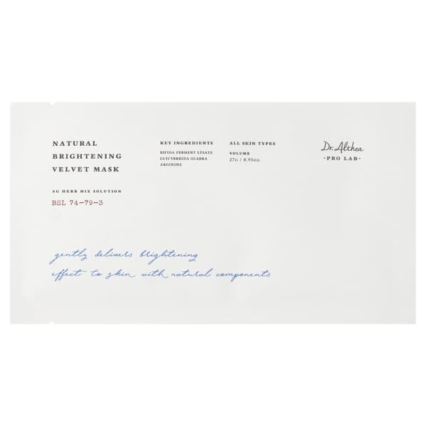Dr.Althea Natural Brightening Velvet Mask 27 g - intensiivisesti kosteuttava ja kirkastava kangasnaamio