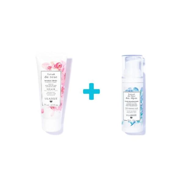 Lilaroze Paris Pack Ansiktsmask med Rosextrakt Återfuktar och Tonar + Fluide Första Rynkor med Extrakt av Alpernas Blomma Återfuktar och