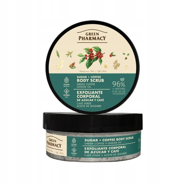 GREEN PHARMACY Socker-kaffepeeling grönt kaffe ingefäraolja 200 ml