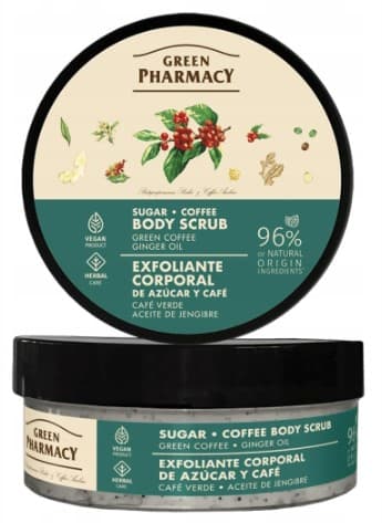 GREEN PHARMACY Socker-kaffepeeling grönt kaffe ingefäraolja 200 ml