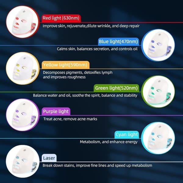 7 farver LED ansigtsmaske fotos terapi hud anti acne rynker fjernelse trådløs