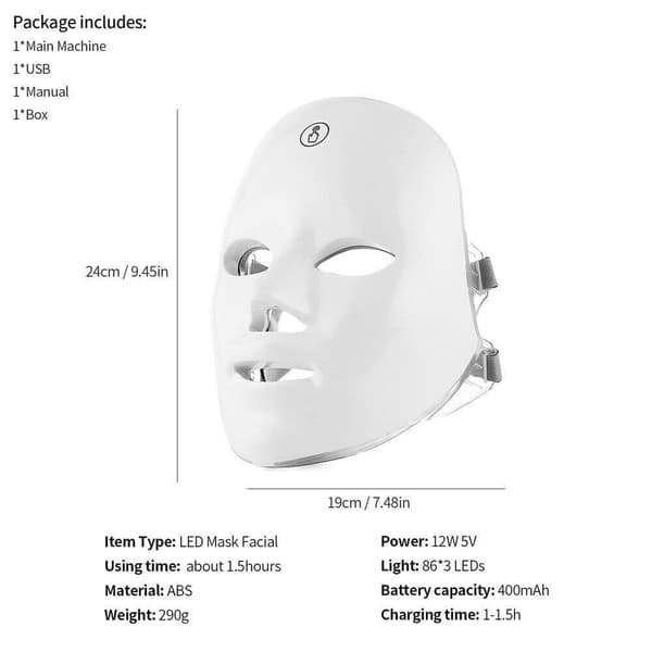7 farver LED ansigtsmaske fotos terapi hud anti acne rynker fjernelse trådløs