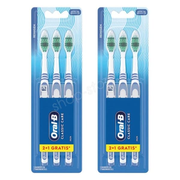 Förpackning med 6 Oral-B Classic Care tandborstar - slumpmässiga färger