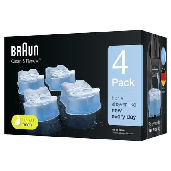 Braun Rengör och förnya Refill för elektrisk rakapparat, 4-pack, Braun SmartCare-kompatibel, Clean&Charge Center