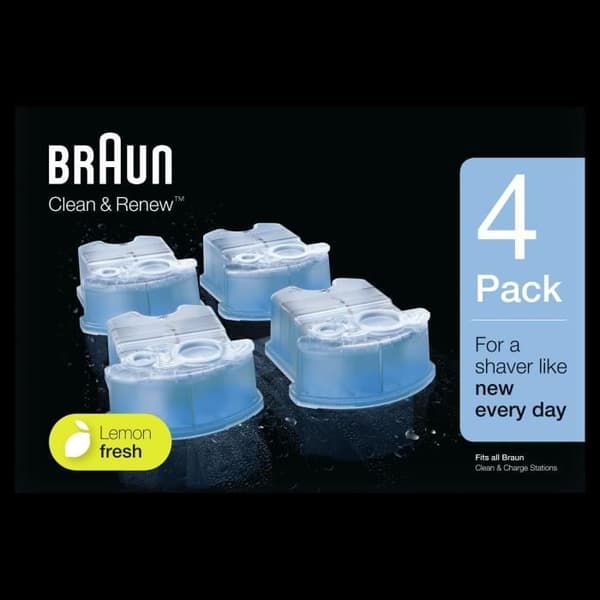 Braun Rengör och förnya Refill för elektrisk rakapparat, 4-pack, Braun SmartCare-kompatibel, Clean&Charge Center