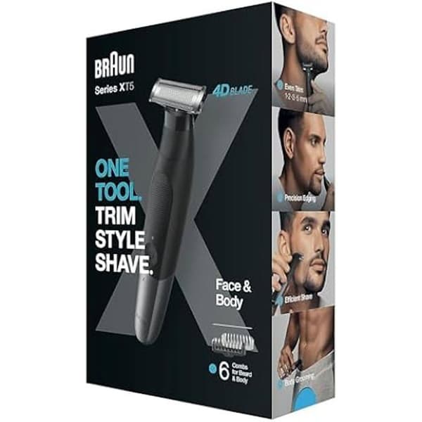 Skäggtrimmer - BRAUN - XT5200 - 4D-blad - SkinShield - Vattentät och trådlös