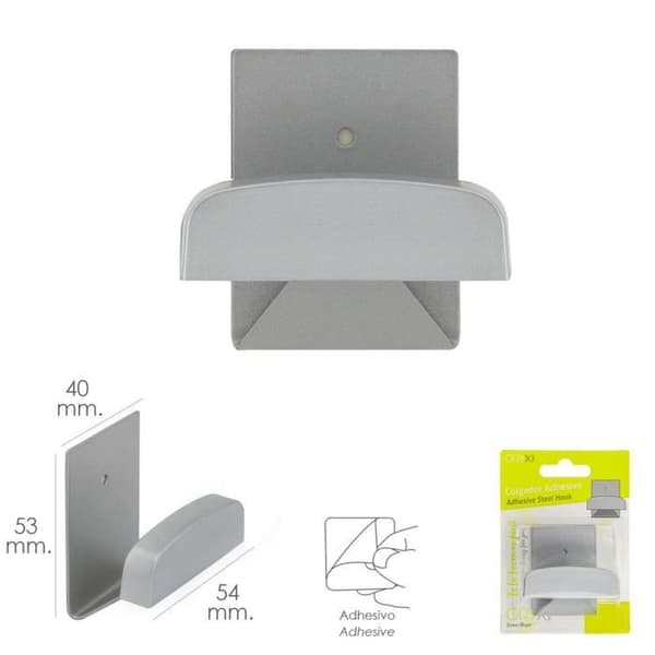 Colgador Percha Adhesivo - ORYX - Acero Inoxidable - 40x53mm - 54mm - Färg Grå