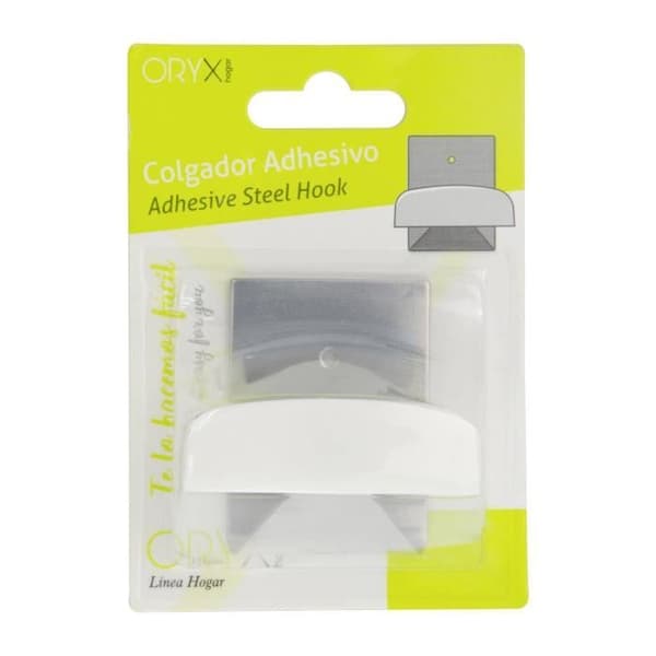Colgador Percha Adhesivo - ORYX - Acero Inoxidable - Base Metalizado - Percha Blanca