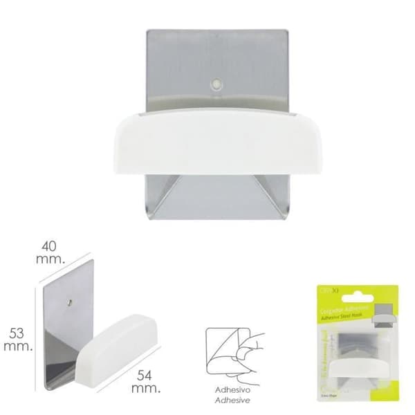 Colgador Percha Adhesivo - ORYX - Acero Inoxidable - Base Metalizado - Percha Blanca