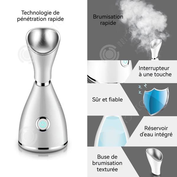INN Skönhetsinstrument som värmer och producerar en dimma på 20 sekunder, vattentank på 70ml, fuktighetsgivande nano skönhetsinstrument.
