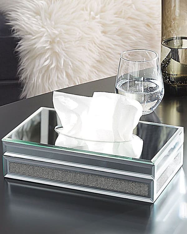 Serviet Dispenser Sølv Glas 26 x 7 cm Dekorativ Rhinsten Diamant Effekt Tilbehør til Sofabord Stue Soveværelse Indretning Glam stil