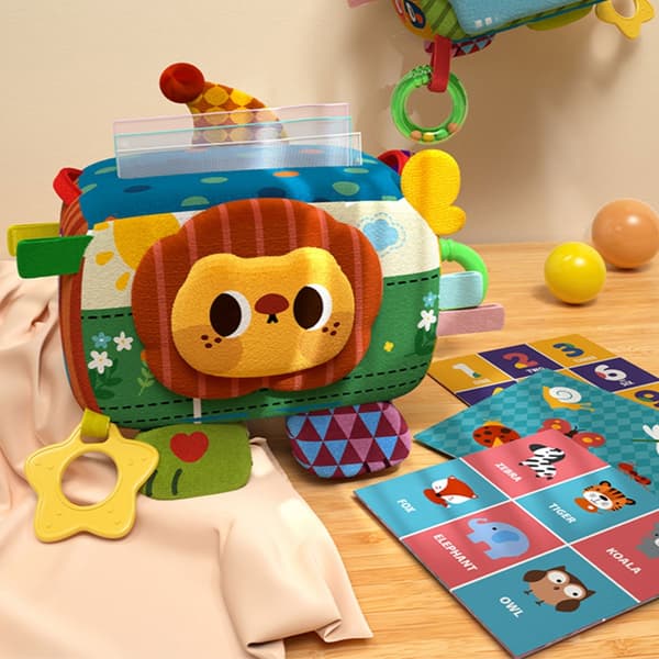 WOOPIE BABY Opettavainen Lelu Sensory Lady Tag Box nenäliinoilla.