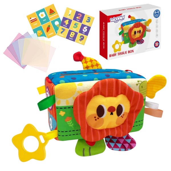 WOOPIE BABY pædagogisk legetøj Sensorisk Lady Tag Box med lommetørklæder