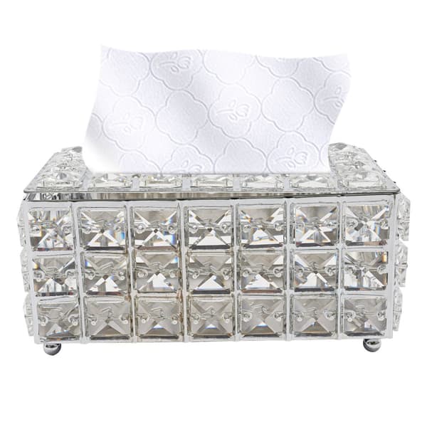 Tissue Box Cover, Elegant Crystal Look, Easy Refill Lid, Compact Design