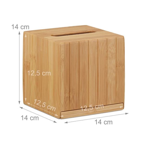 Relaxdays Square Tissue Box Bambu Wood Tissue Box HxBxD: 14 x 14 x 14 cm, Natural
