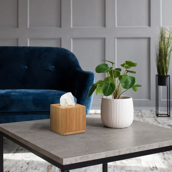 Relaxdays Square Tissue Box Bambu Wood Tissue Box HxBxD: 14 x 14 x 14 cm, Natural