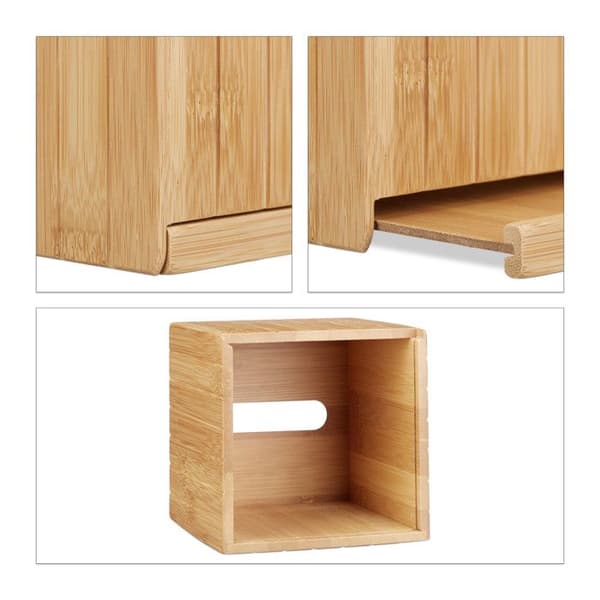Relaxdays Square Tissue Box Bambu Wood Tissue Box HxBxD: 14 x 14 x 14 cm, Natural