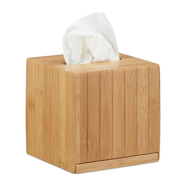 Relaxdays Square Tissue Box Bambu Wood Tissue Box HxBxD: 14 x 14 x 14 cm, Natural