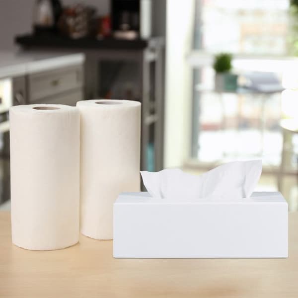 Relaxdays Tissue Box, dispensera för våtservetter badrum, kök, bambumaterial, HLP: 7,5 x 24 x 12 cm, vit