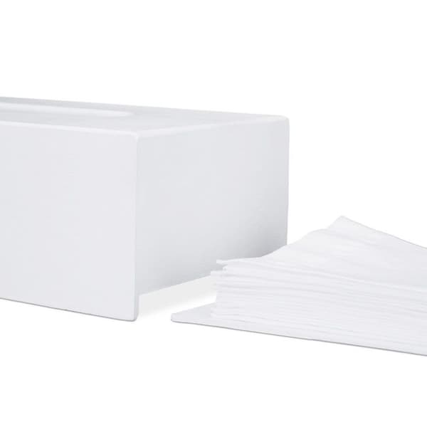 Relaxdays Tissue Box, dispensera för våtservetter badrum, kök, bambumaterial, HLP: 7,5 x 24 x 12 cm, vit
