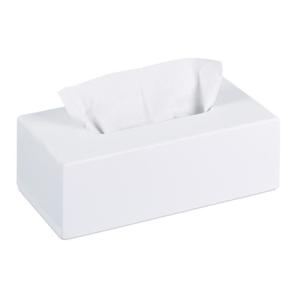 Relaxdays Tissue Box, dispensera för våtservetter badrum, kök, bambumaterial, HLP: 7,5 x 24 x 12 cm, vit