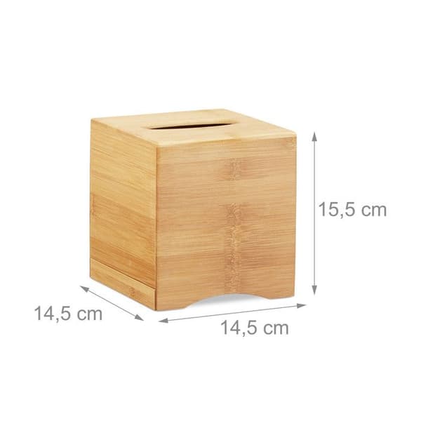 Relaxdays Square Tissue Dispenser Makeup Tissue Box Bambu Wood HxBxD: 15,5 x 14,5 x 14,5cm, Natural