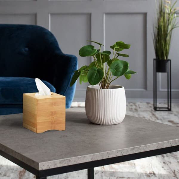 Relaxdays Square Tissue Dispenser Makeup Tissue Box Bambu Wood HxBxD: 15,5 x 14,5 x 14,5cm, Natural