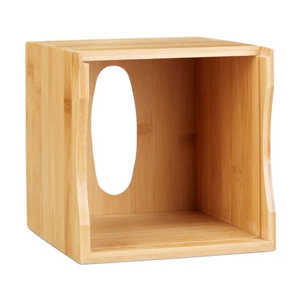 Relaxdays Square Tissue Dispenser Makeup Tissue Box Bambu Wood HxBxD: 15,5 x 14,5 x 14,5cm, Natural