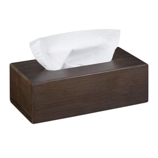 Relaxdays Fyllbar kosmetikservettlåda, näsdukshållare, bambudispenser, 9 x 27,5 x 15,5 cm, brun