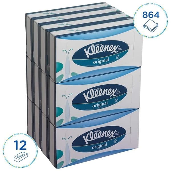 Kleenex 8824 vävnadslådor - 12 x förpackningar med 72 vävnader (864 totalt)