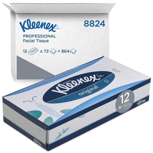 Kleenex 8824 vävnadslådor - 12 x förpackningar med 72 vävnader (864 totalt)