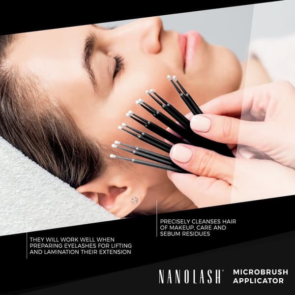 Mikroborstar ögonfransförlängning Nanolash 100 st - mikroborstar för ögonfransar, engångsapplikatorer, microbrush för förlängning av ögonfransar