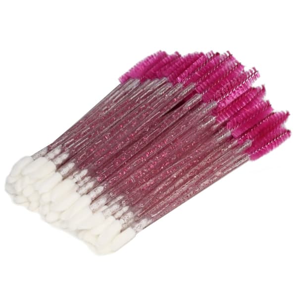 NAIL4U Dobbeltsidet applikator til øjenvipper og læber - Mørk pink med glimmer - 50 stk.