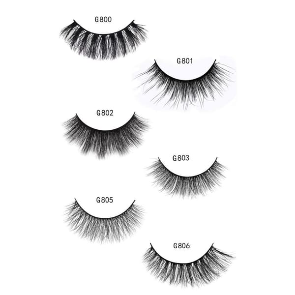 5 paria tekoripsiä - 3D tekominkki - musta 3D faux mink - G803