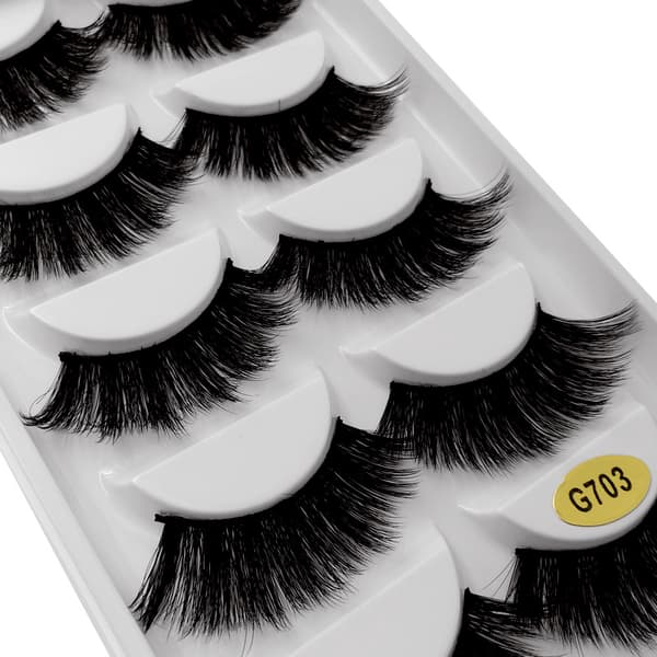 5 par falske øyevipper - 3D faux mink - Svart
