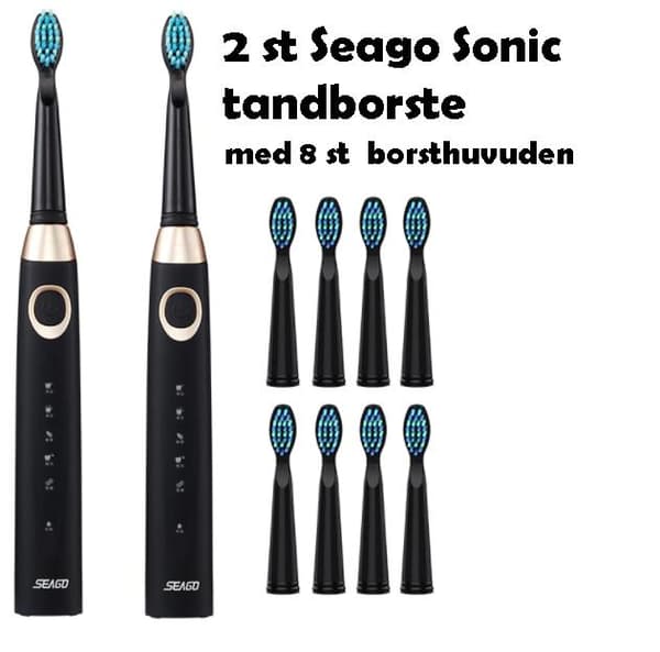 2 st Seago Sonic Electric tandborste med 8 borsthuvuden