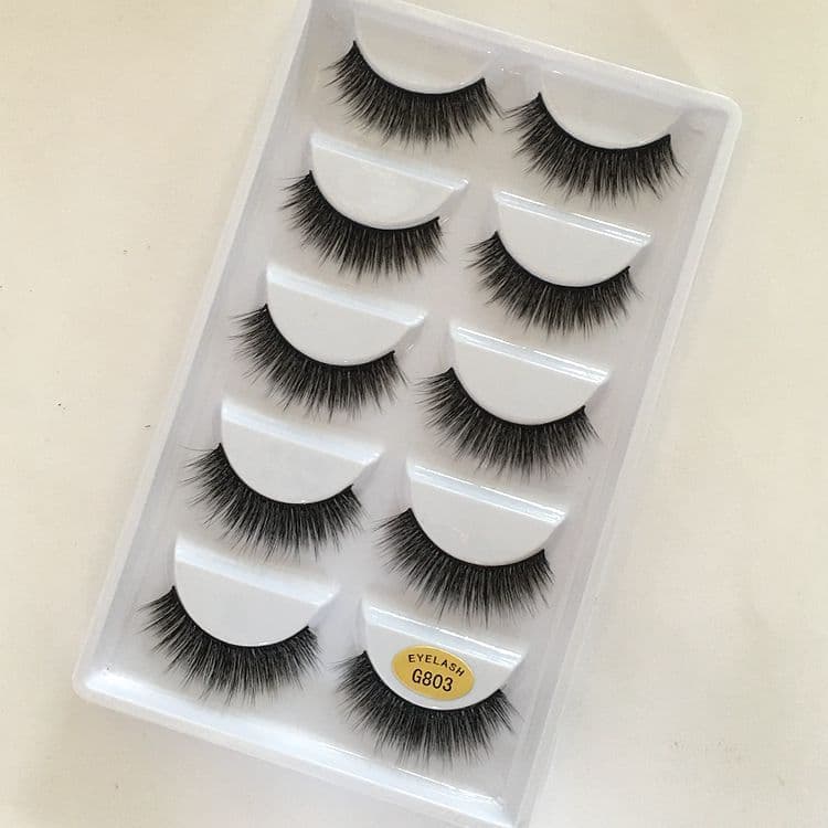 5 par 3D faux mink lösögonfransar G803-Svart naturliga långa