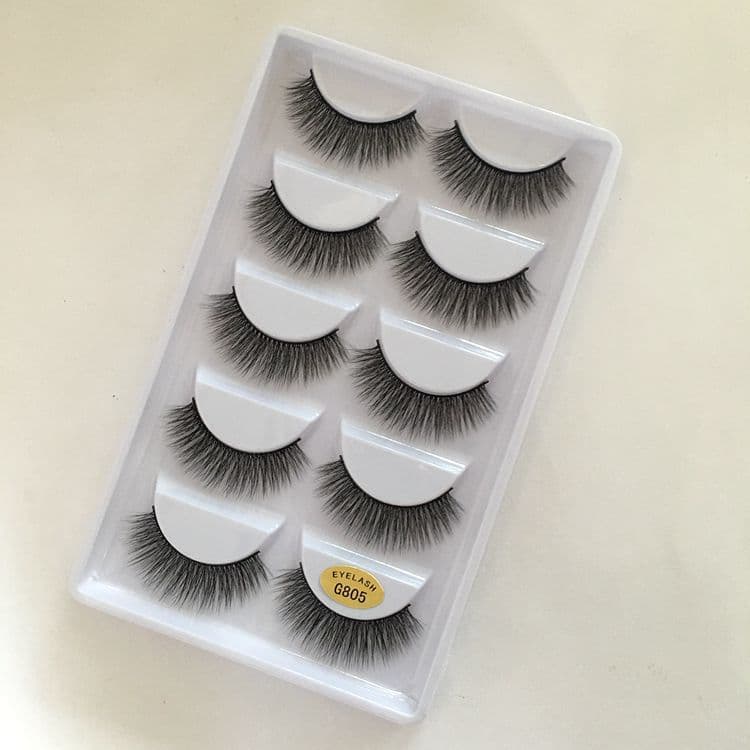 5 par 3D faux mink lösögonfransar G805-Svart naturliga långa