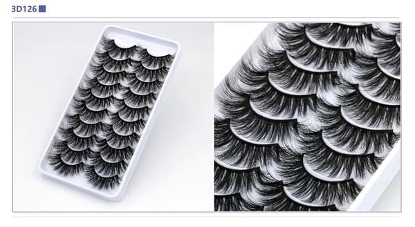 10-pair false eyelashes - 3D faux mink (3D-126) + Gift