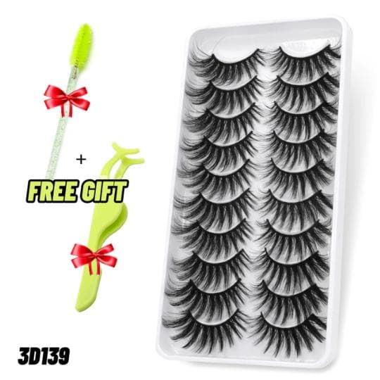 10-pair false eyelashes - 3D faux mink (3D-139) + Gift