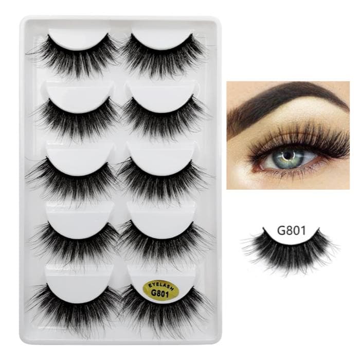 5-par lösögonfransar - 3D faux mink - G801 - False eyelashes