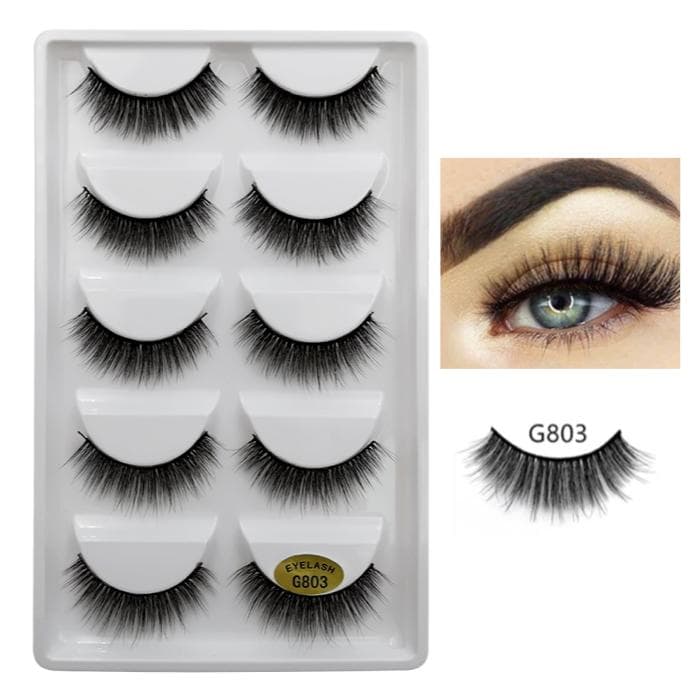 5-par lösögonfransar - 3D faux mink - G803 - False eyelashes